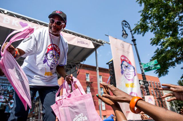 Spike Lee at a block party in Brooklyn in 2017